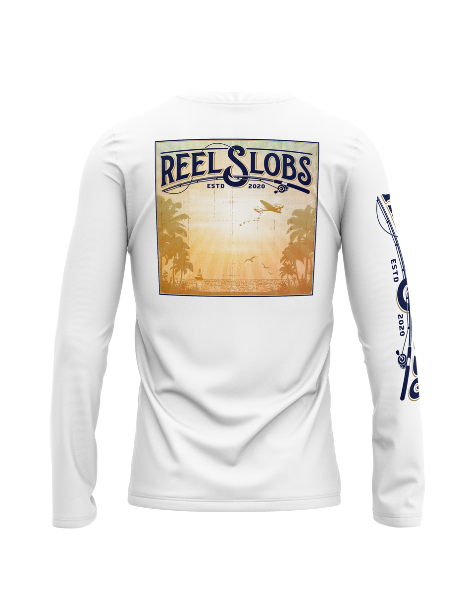 Reel Slobs Florida Marlin Long Sleeve Performance Fishing Shirt S / White